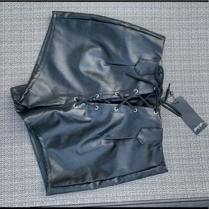 Nasty Girl Faux Lace Up Leather Shorts
